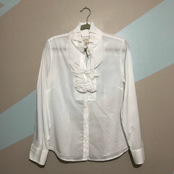 J. Crew Tops - J. Crew White Ruffle Button Down Size 10